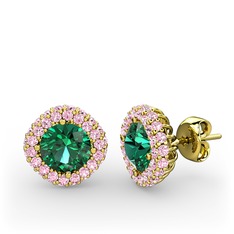 Linne Küpe - Yeşil kuvars ve pembe kuvars 14 ayar altın küpe #rja9y0