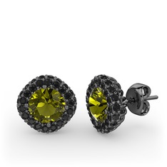Peridot ve siyah zirkon 925 ayar siyah rodyum kaplama gümüş küpe
