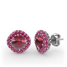Linne Küpe - Kök yakut ve rodolit garnet 14 ayar beyaz altın küpe #sjfdae