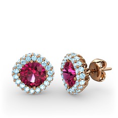 Rodolit garnet ve akuamarin 925 ayar rose altın kaplama gümüş küpe