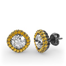 Linne Küpe - Swarovski ve sitrin 925 ayar siyah rodyum kaplama gümüş küpe #som236