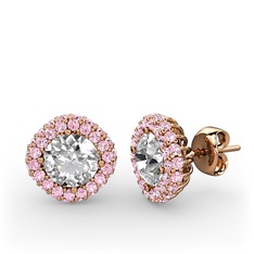 Linne Küpe - Swarovski ve pembe kuvars 14 ayar rose altın küpe #sz09ir