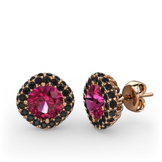 Rodolit garnet ve siyah zirkon 18 ayar rose altın küpe