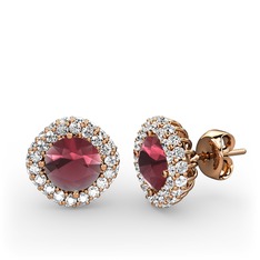 Linne Küpe - Kök yakut ve swarovski 18 ayar rose altın küpe #tjyzof