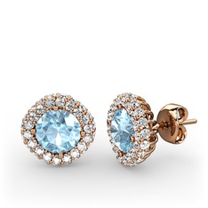Akuamarin ve beyaz zirkon 925 ayar rose altın kaplama gümüş küpe