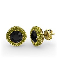 Linne Küpe - Siyah zirkon ve peridot 18 ayar altın küpe #tnz1g7