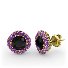 Linne Küpe - Siyah zirkon ve ametist 18 ayar altın küpe #tyyz9z