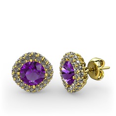 Ametist ve dumanlı kuvars 14 ayar altın küpe