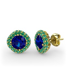 Linne Küpe - Lab safir ve yeşil kuvars 14 ayar altın küpe #uj16ae