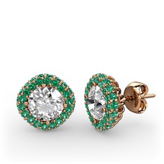 Linne Küpe - Swarovski ve yeşil kuvars 14 ayar rose altın küpe #uny69f