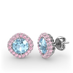 Akuamarin ve pembe kuvars 925 ayar gümüş küpe