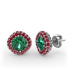 Yeşil kuvars ve garnet 14 ayar beyaz altın küpe