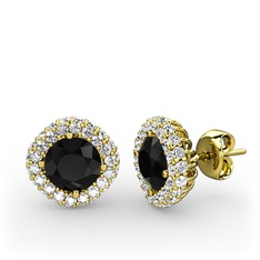 Siyah zirkon ve swarovski 18 ayar altın küpe