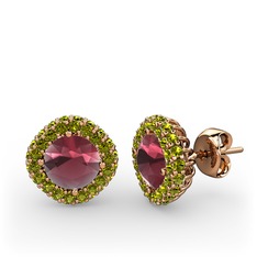Kök yakut ve peridot 18 ayar rose altın küpe