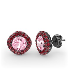 Linne Küpe - Pembe kuvars ve garnet 925 ayar siyah rodyum kaplama gümüş küpe #vluuxx