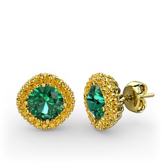 Yeşil kuvars ve sitrin 14 ayar altın küpe