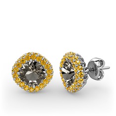 Linne Küpe - Dumanlı kuvars ve sitrin 8 ayar beyaz altın küpe #vu5foo