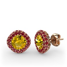 Linne Küpe - Sitrin ve garnet 14 ayar rose altın küpe #w1bvt5
