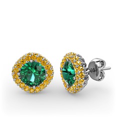 Linne Küpe - Yeşil kuvars ve sitrin 18 ayar beyaz altın küpe #wifvzs