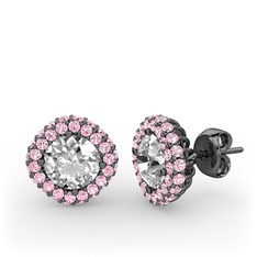 Linne Küpe - Swarovski ve pembe kuvars 925 ayar siyah rodyum kaplama gümüş küpe #wrtzzf