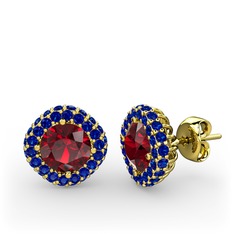 Linne Küpe - Garnet ve lab safir 925 ayar altın kaplama gümüş küpe #x2czk3