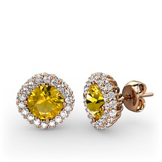 Linne Küpe - Sitrin ve pırlanta 8 ayar rose altın küpe (1.52 karat) #x6b889