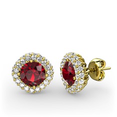 Garnet ve beyaz zirkon 8 ayar altın küpe