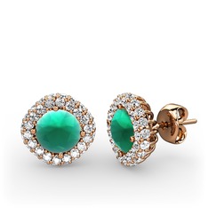 Linne Küpe - Kök zümrüt ve swarovski 14 ayar rose altın küpe #xtqo50
