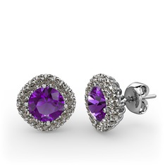 Linne Küpe - Ametist ve dumanlı kuvars 8 ayar beyaz altın küpe #y0g6je