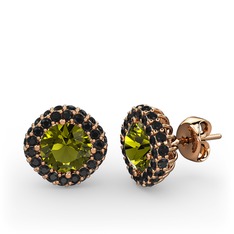 Peridot ve siyah zirkon 14 ayar rose altın küpe