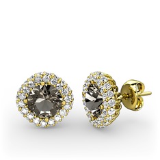 Linne Küpe - Dumanlı kuvars ve pırlanta 925 ayar altın kaplama gümüş küpe (1.52 karat) #yxlnr7