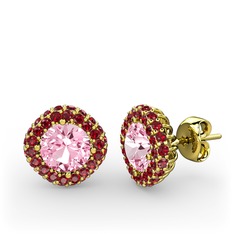 Pembe kuvars ve garnet 14 ayar altın küpe