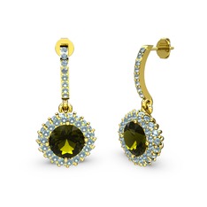 Peridot ve akuamarin 18 ayar altın küpe