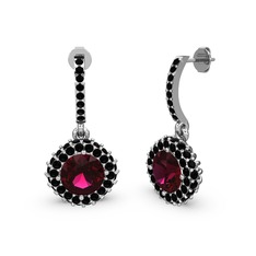 Rodolit garnet ve siyah zirkon 18 ayar beyaz altın küpe