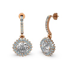 Swarovski ve akuamarin 14 ayar rose altın küpe