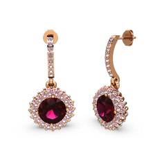 Rodolit garnet ve pembe kuvars 14 ayar rose altın küpe