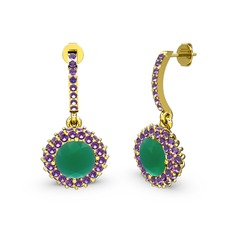 Kök zümrüt ve ametist 14 ayar altın küpe