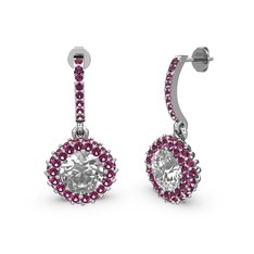 Beyaz zirkon ve rodolit garnet 8 ayar beyaz altın küpe