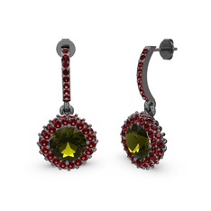 Sivana Küpe - Peridot ve garnet 925 ayar siyah rodyum kaplama gümüş küpe #13v9duu