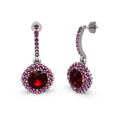 Garnet ve rodolit garnet 18 ayar beyaz altın küpe