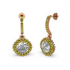 Beyaz zirkon ve peridot 14 ayar rose altın küpe