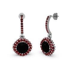 Siyah zirkon ve garnet 8 ayar beyaz altın küpe