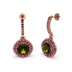 Peridot ve rodolit garnet 18 ayar rose altın küpe