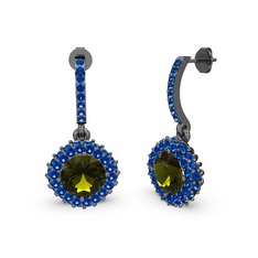 Peridot ve lab safir 925 ayar siyah rodyum kaplama gümüş küpe