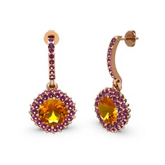 Sivana Küpe - Sitrin ve rodolit garnet 18 ayar rose altın küpe #1888yk