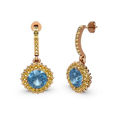 Sivana Küpe - Akuamarin ve sitrin 14 ayar rose altın küpe #188crln