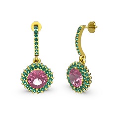 Sivana Küpe - Pembe kuvars ve yeşil kuvars 14 ayar altın küpe #18qzfjk