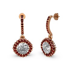 Beyaz zirkon ve garnet 14 ayar rose altın küpe
