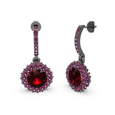 Garnet ve rodolit garnet 925 ayar siyah rodyum kaplama gümüş küpe