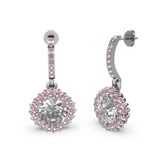 Swarovski ve pembe kuvars 925 ayar gümüş küpe